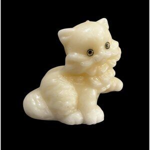 Vintage Cat Wax Scuplture Candle 6.5” White Cream Kitten Gift Decor